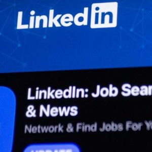 Close-up image of the LinkedIn app update screen on a smartphone display.